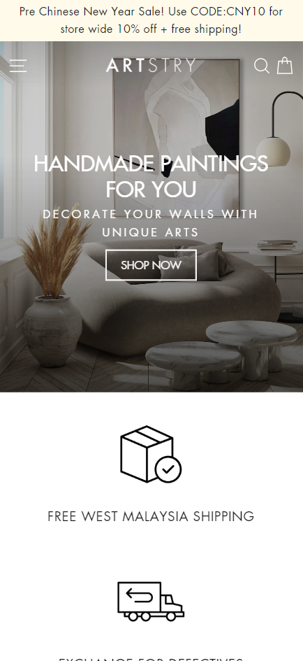 Artstry Website Mobile